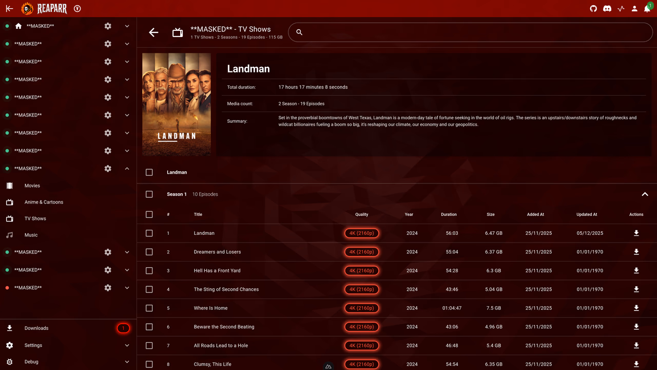 TV show library – detail view with episode information