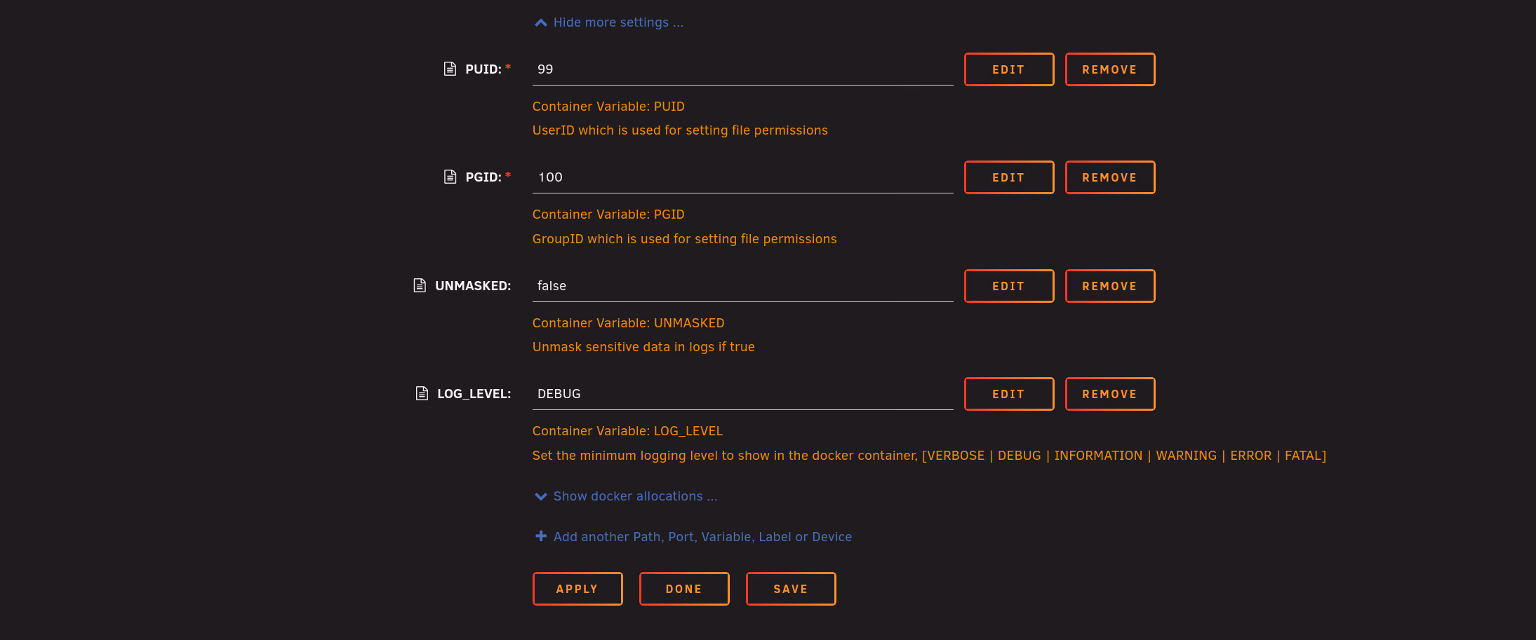Reaparr Unraid More Settings Alt text